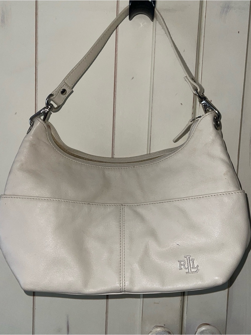 Ralph Lauren Cream White Leather Shoulder Hobo Bag
